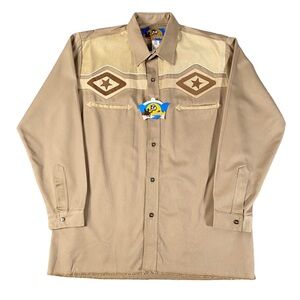 Vintage Lobo Riders Shirt Mens Large / 40 Tan Beige Star Cowboy Gaucho Western